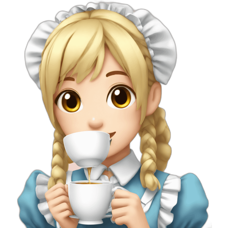 Maid anime girl with a cup of tea emoji