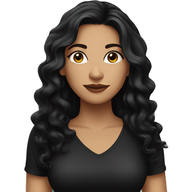 Pretty Latina woman with long black wavy hair and black shirt emoji