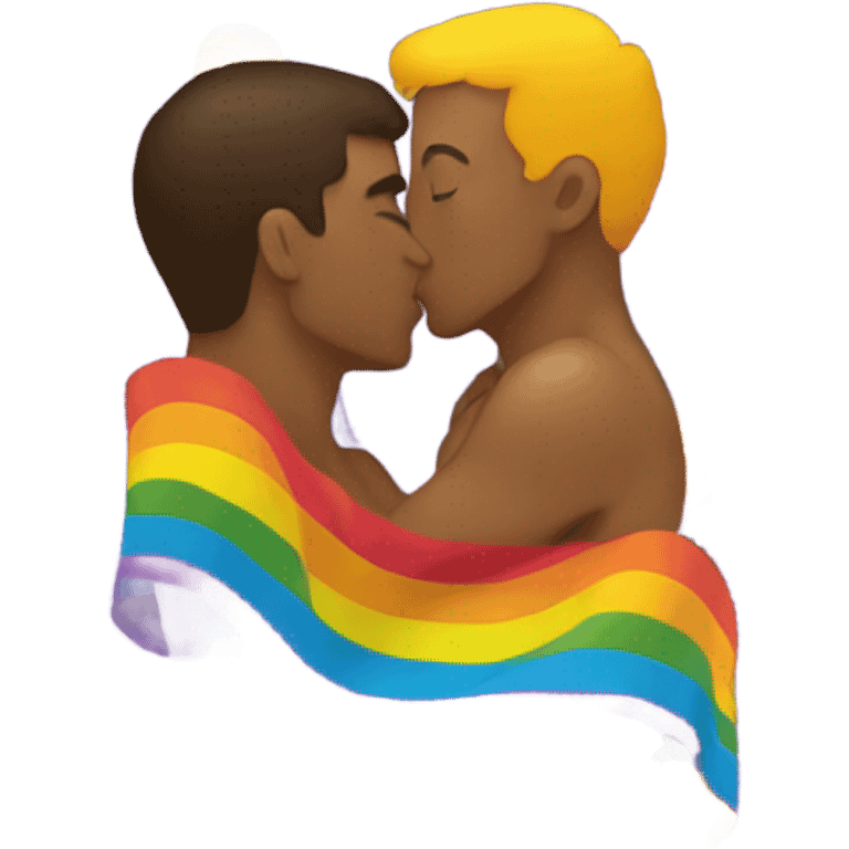 Men kissing on Gay pride flag emoji