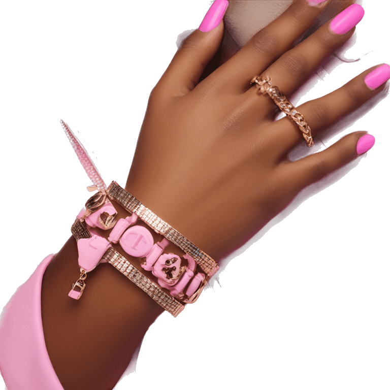 hand luxury bracelet pink nails emoji