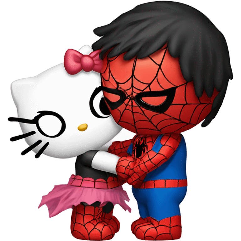 Hello kitty kissing Spider-Man emoji