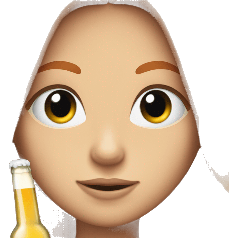 ginger straight hair and blue eyes woman with a beer on the hand emoji