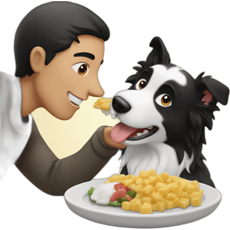 border collie dog eating and his owner emoji