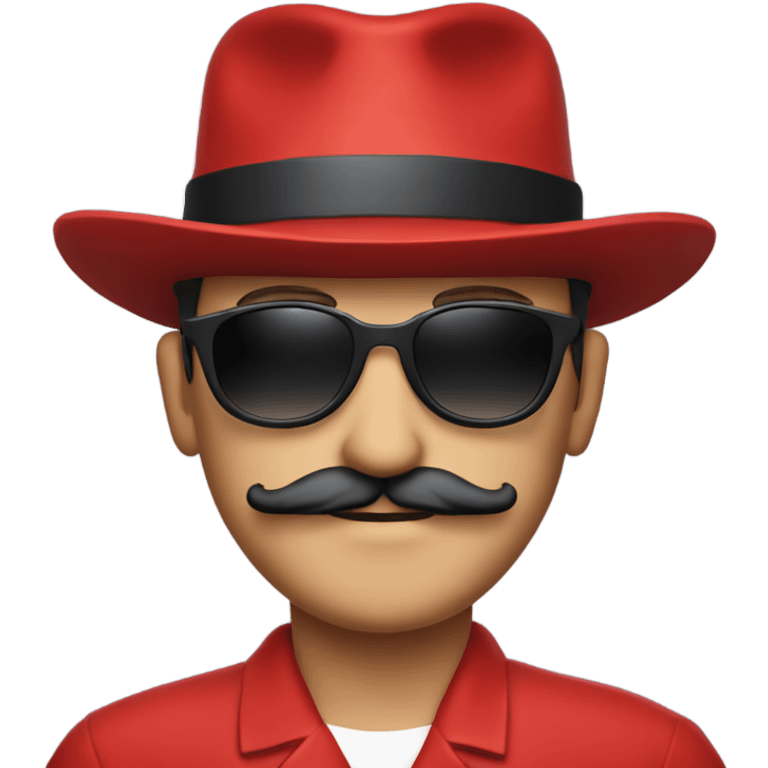 red a man in red clothes wearing a red hat, sunglasses and a moustache emoji