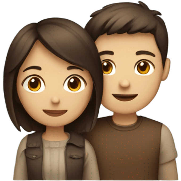 A couple hugging, a short-haired girl in brown layers and a boy with short dark brown hair emoji