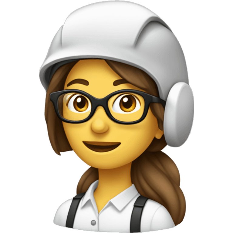 mujer con gafas, piel banca, cabello castaño al hombro liso, casco de ingeniería emoji