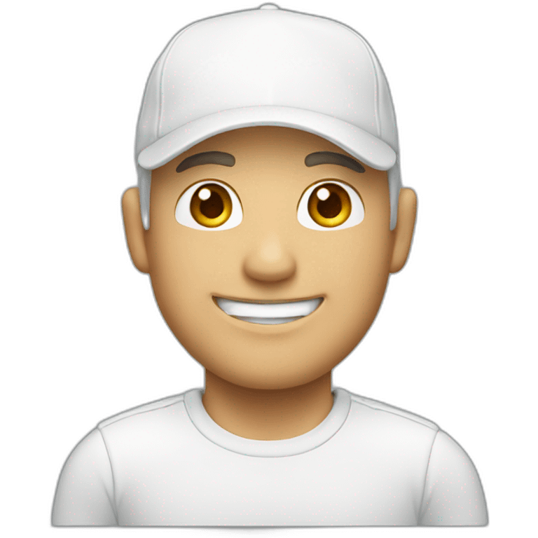 a white man smiling with a white cap emoji