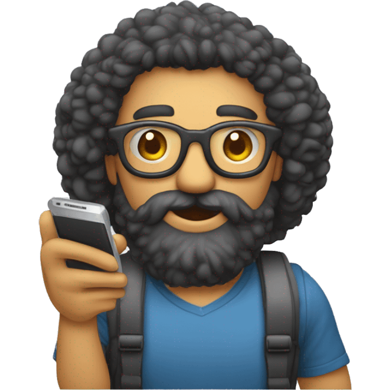 Adulto de poco pelo barba y gafas viendo un celular en la mano emoji