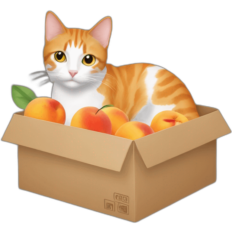 Orange and white tabby cat with box of peaches emoji