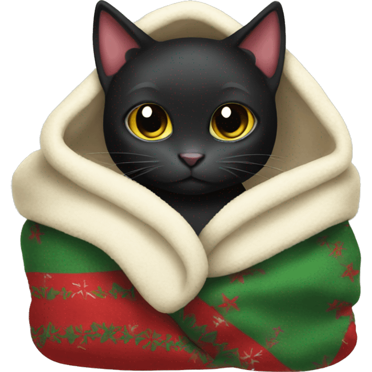 Christmas Black cat cozy in blanket emoji