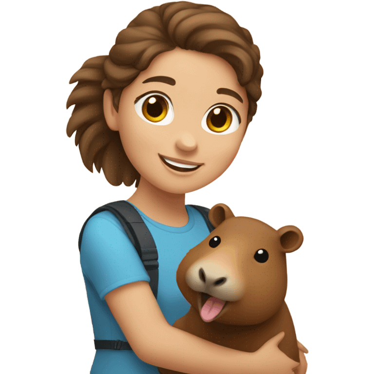 happy girl with brown hair holding capybara  emoji