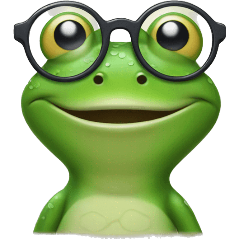 Frog in glasses smiling and leaned on hand on ear emoji