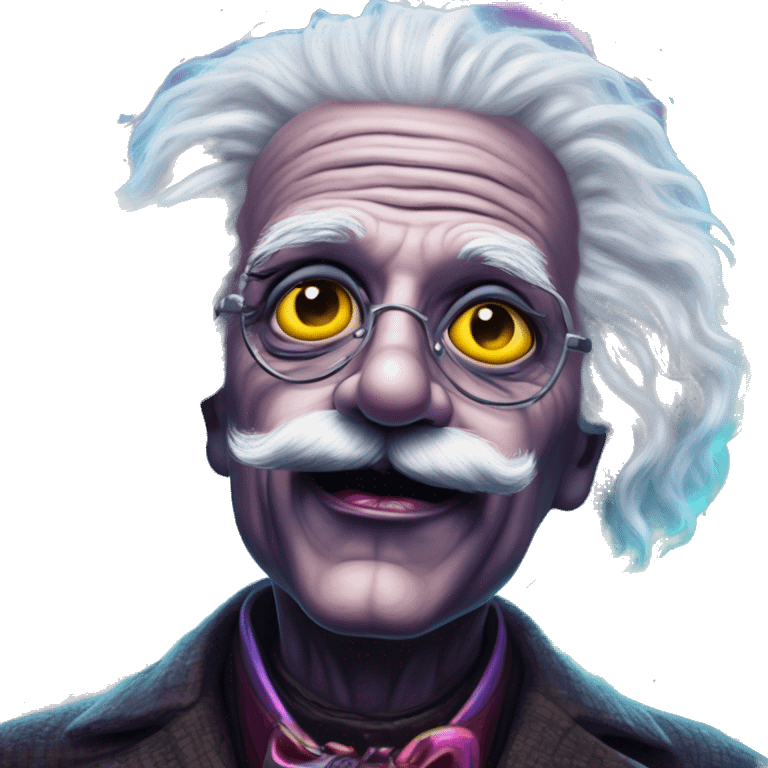 Synthwave Einstein in Lordi style, oil paint, epic eyes, intricate lips, exquisite pose, beautiful, desirable, logical emoji