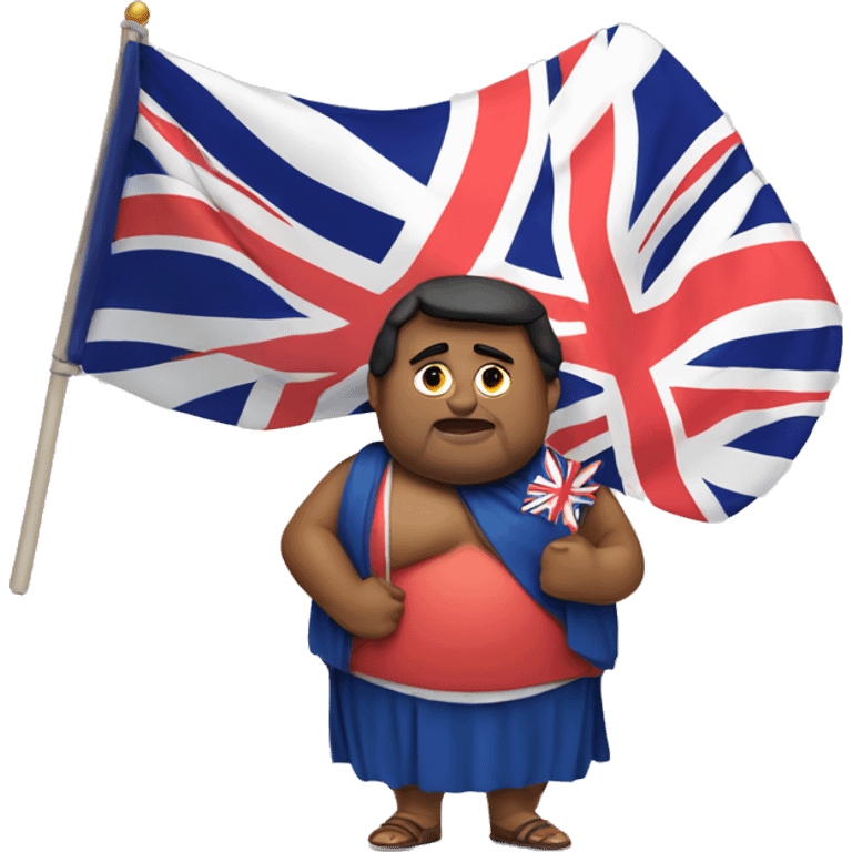 fat indian man holding big british flag  emoji