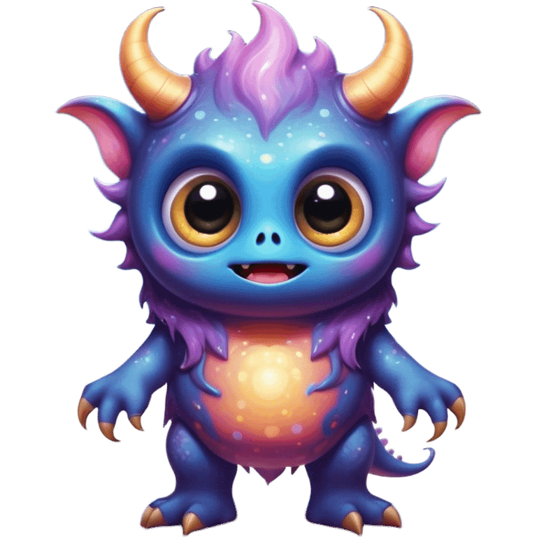 3D, create an image of a cartoon monster with big eyes, thomas kinkade and paul lehr, pixar cute character design, by Anne Stokes, splashes of neon galaxies, adorably cute, drew struzan inspiration, by Wojciech Korneli Stattler, beautiful mattepainting emoji