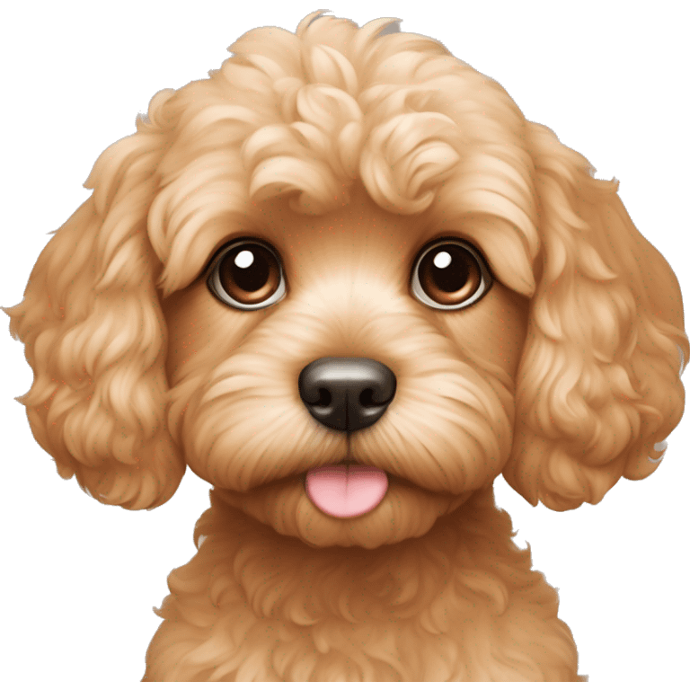 Cavoodle's face and shoulders are covered in light apricot fur, with subtle cream highlights around the eyes and on the lower parts of the face, giving it a warm, expressive look. emoji