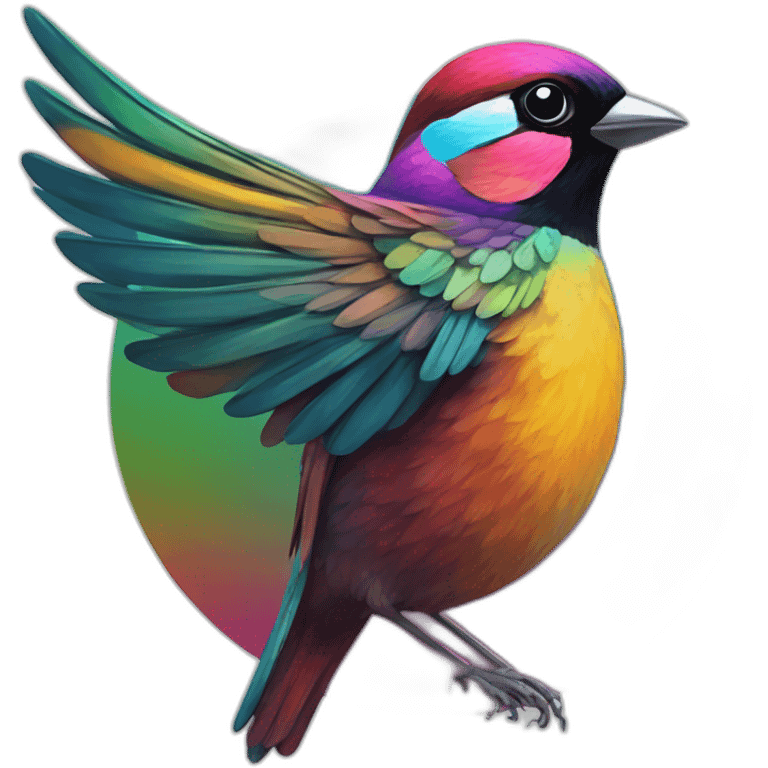 psychedelic colorful sparrow open Wings painting emoji