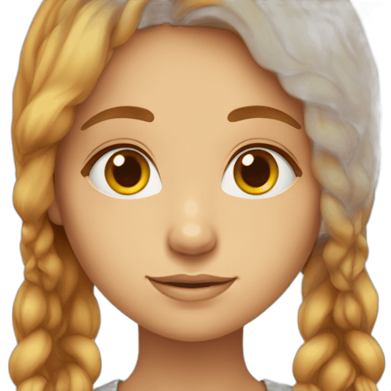 A girl with big brown eyes and long yellow-brown hair, beautiful and delicate in appearance emoji