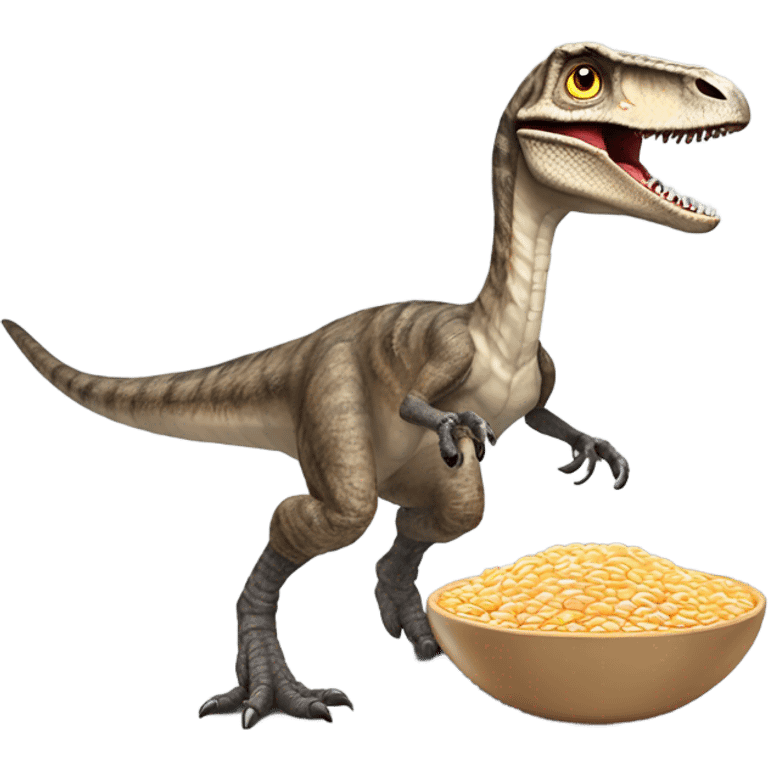 velociraptor haciendo skydiving tomandose un bol de cereales emoji