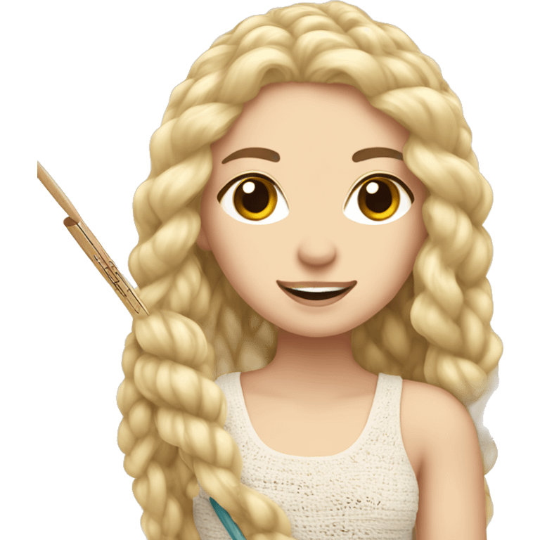 White girl blond hair with a yarn skein and crochet hook emoji