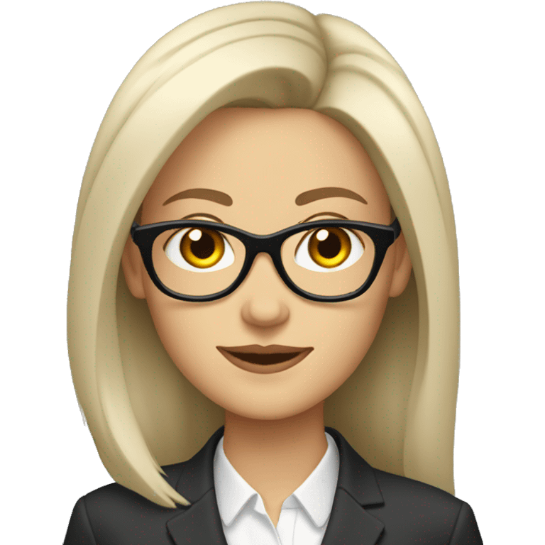 sophisticated white woman with glasses and long dark hair wearing a suit emoji