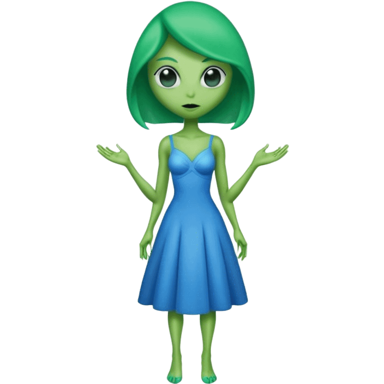 green alien woman in blue dress emoji