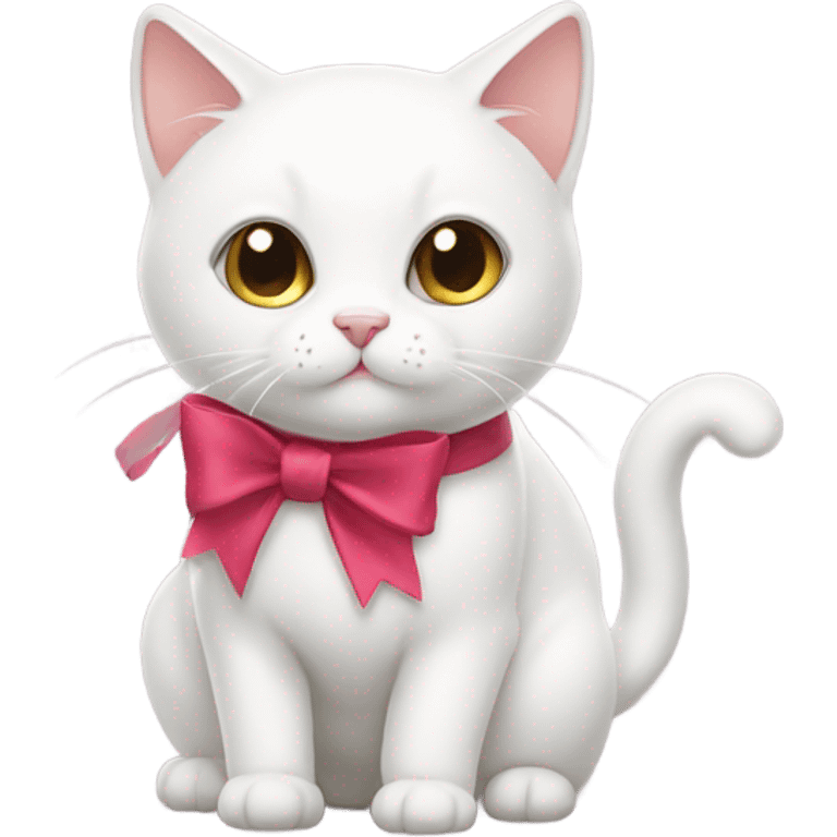 Awhite  cat with a bow  emoji