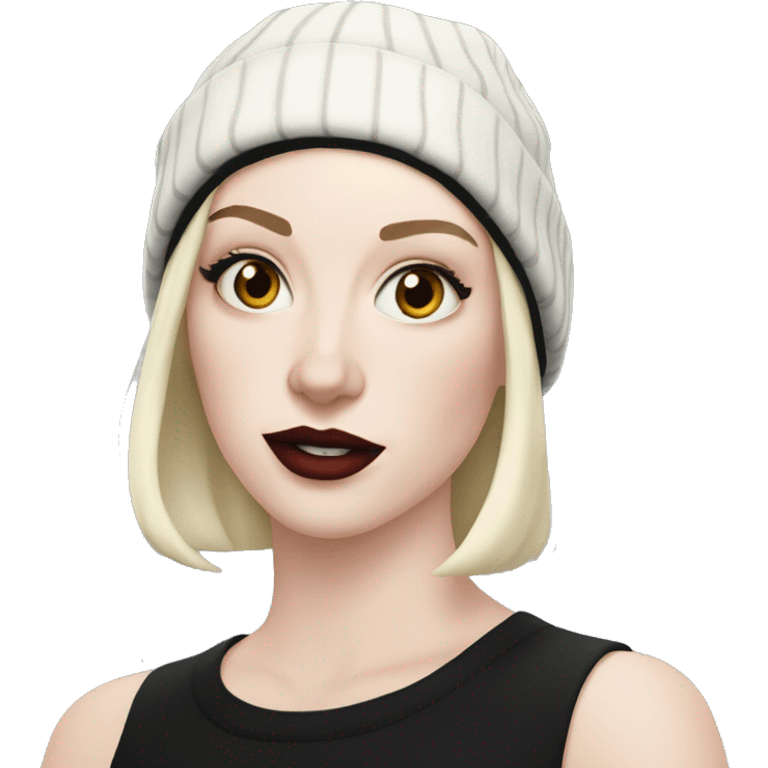 pale skin gurl in a black bob wearing a spiderman beanie emoji