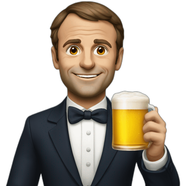 Emanuel macron avec une bierre emoji