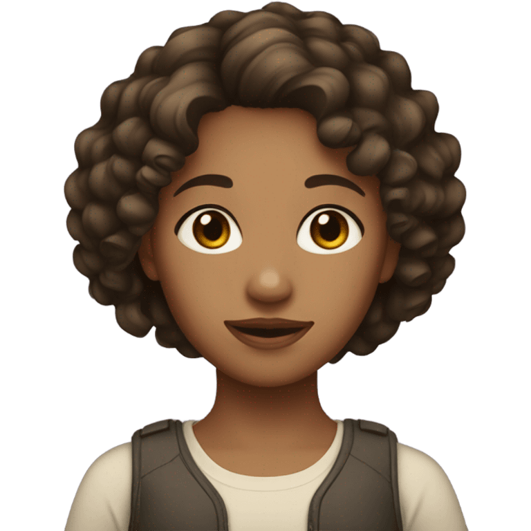 A dark brown and curly short hair girl with  light brown skin emoji