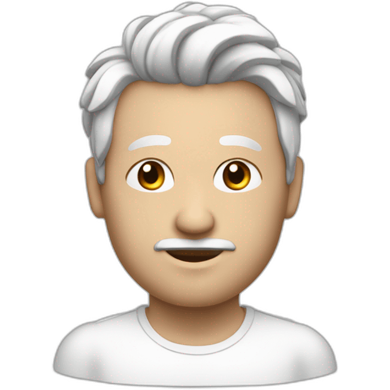 Homme avec cheuveux cours noir et blanc avec tête ronde et gros nez emoji