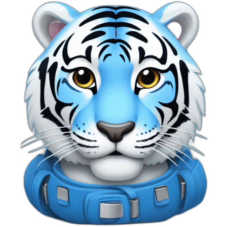 Blue cartoon tiger, white belly with the word Safebooks in the middle of its belly emoji