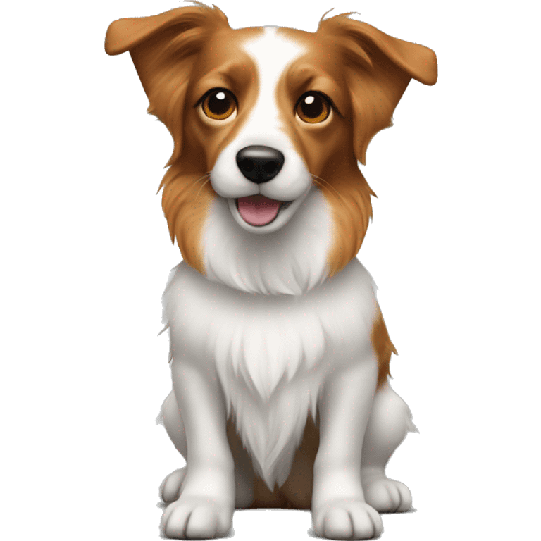 Long haired jack Russel, tan colour, back black, ginger face, ginger ears, ginger legs emoji