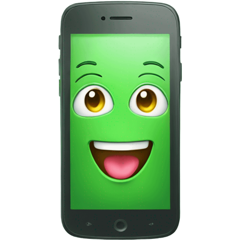 Green smartphone feeling happy emoji