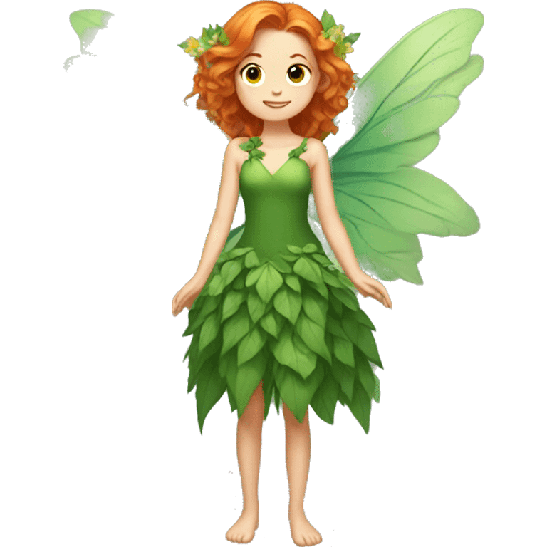 Beautiful, leaf, fairy, green wings, green dress, flowers, shoulder length hair, big wings, ginger hair emoji