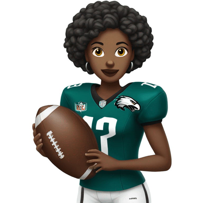 Black woman with football and number 1 eagles jersey emoji