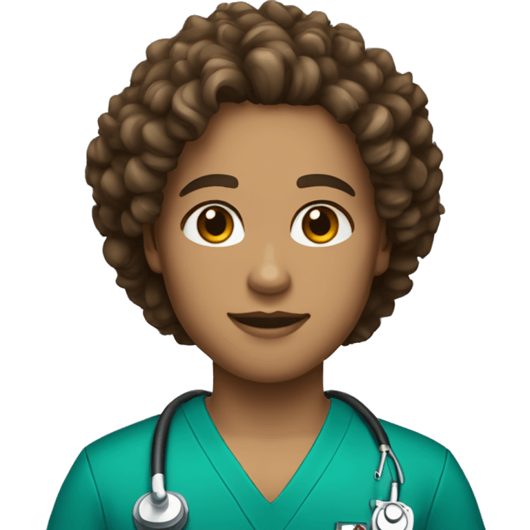 emergency medical technician with curly hair, brown eyes and light skin emoji