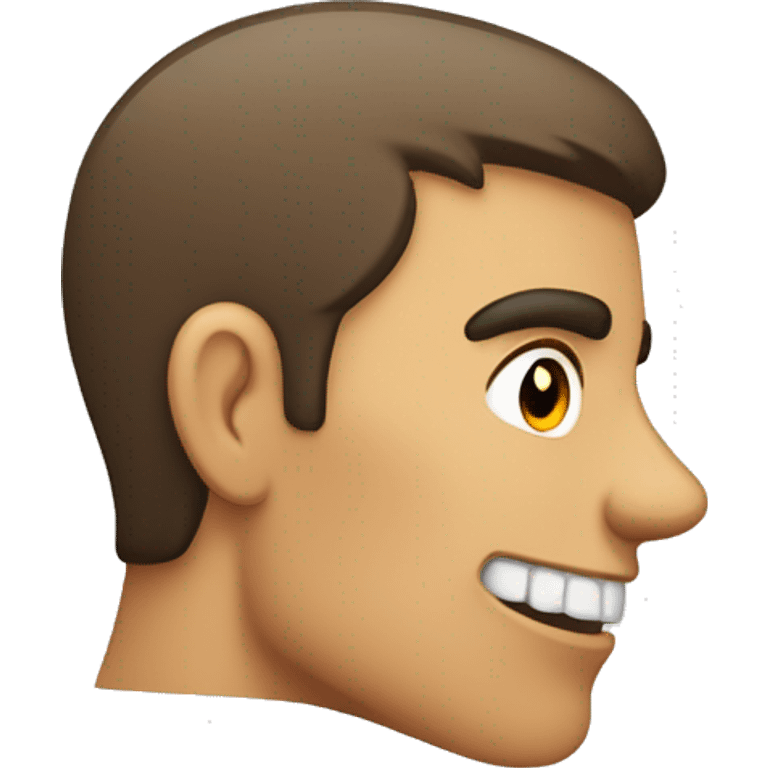 side profile of underbite with jaws showing, and squinched eye brows. emoji