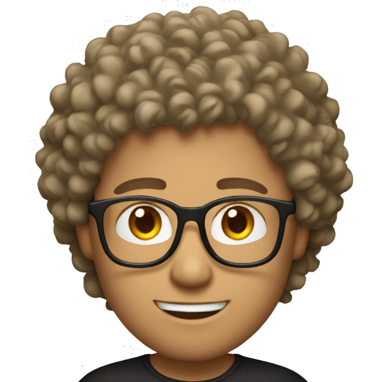 White man with small beared curly hairs in black t shirt wearing glasssess emoji