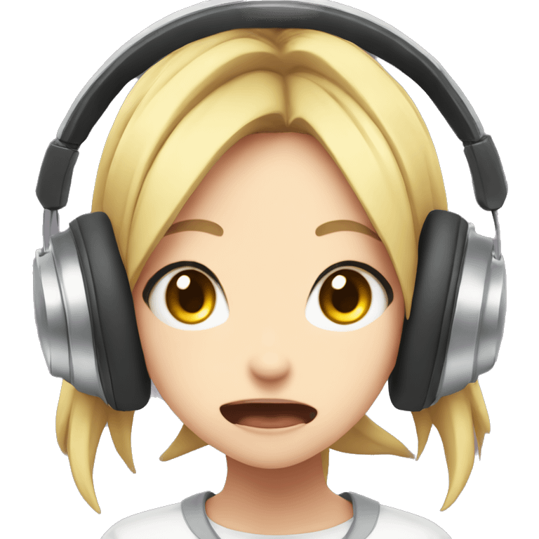 anime girl with headphones facing the camera straight on screaming and wide ey emoji