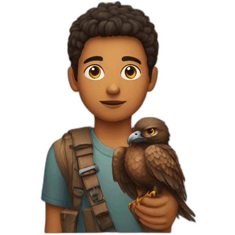 a boy with a hawk on his shoulder emoji