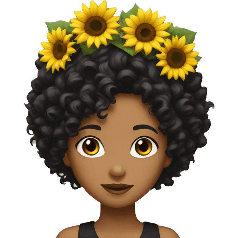 sunflower crown girl curly black hair emoji