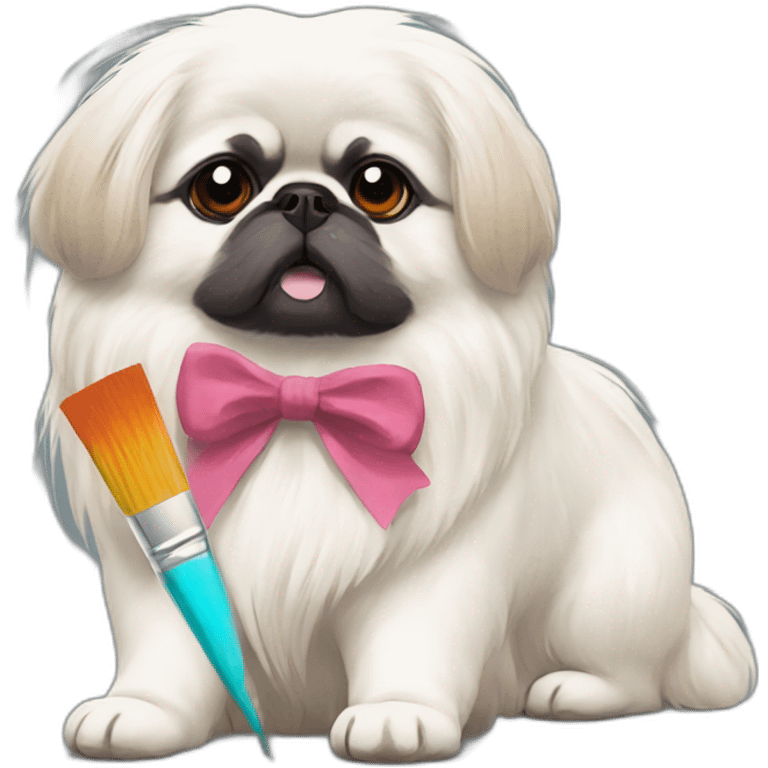 White Pekingese artist with colored paints emoji