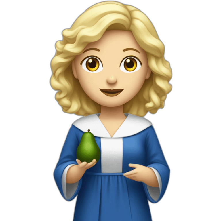 une femme blonde aux yeux bleus avec une robe d'avocate emoji