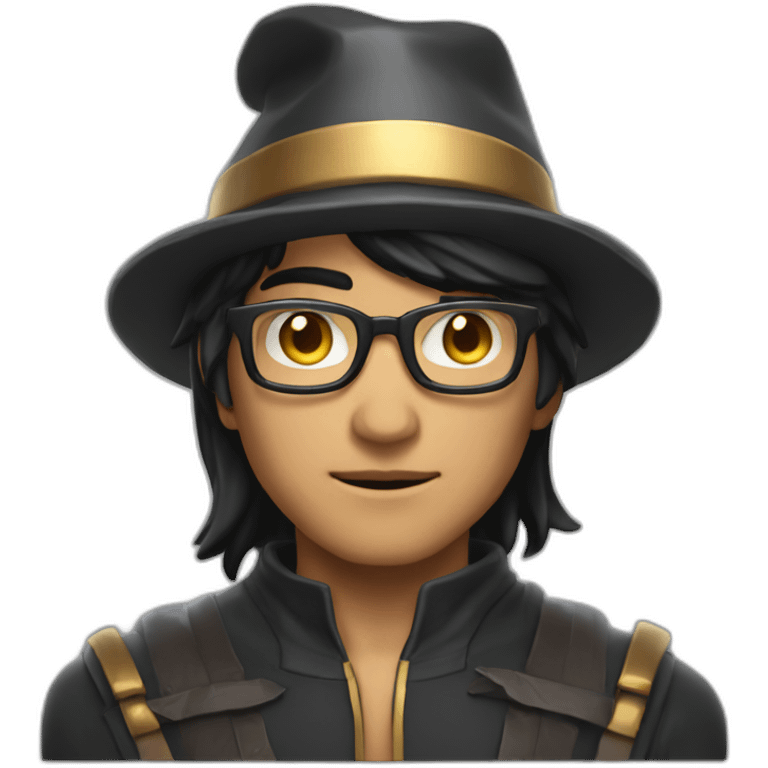 young overpowered magic shiny man wizard skin tone 3 with black hair and glasses with hat frontview emoji