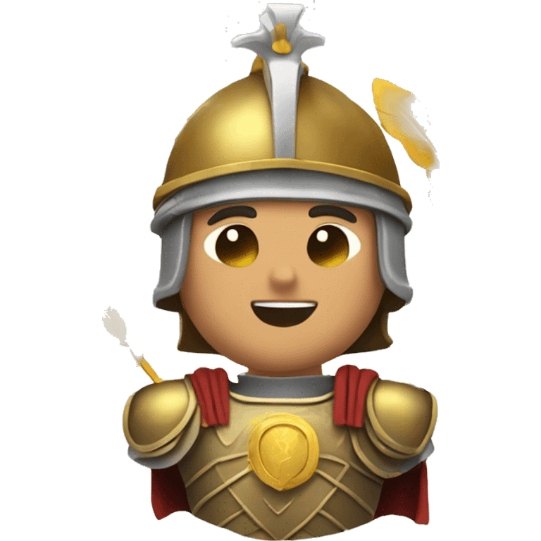  A Roman soldier in armor, raising a golden laurel crown above his head, celebrating a victory or honoring someone. emoji