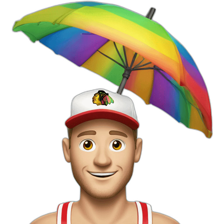 Jonathan Toews as beach bum under rainbow umbrella emoji