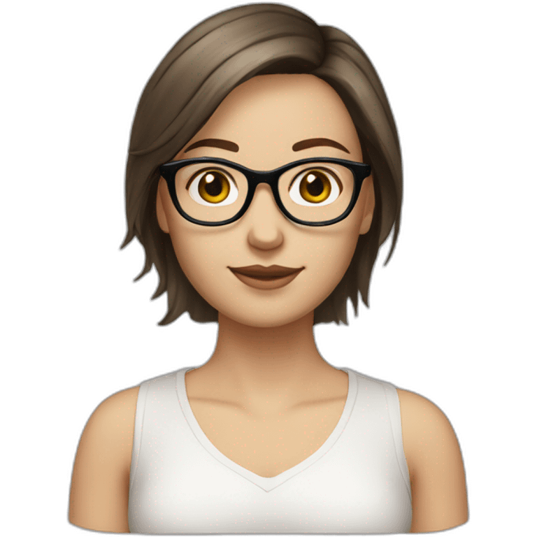 White girl with glasses straight brune mid-short hair emoji