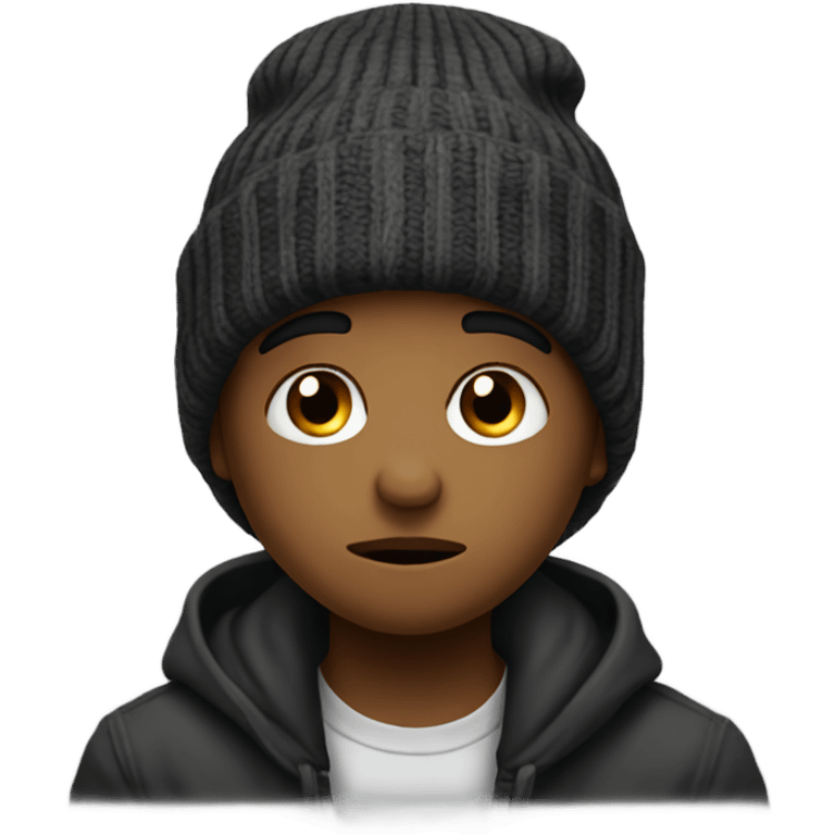 A sad lil hampta with big black eyes and a lil beanie  emoji