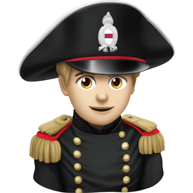 French soldier with white skin of Napoleon era in black cylinder hat and black Napoleon era uniform emoji